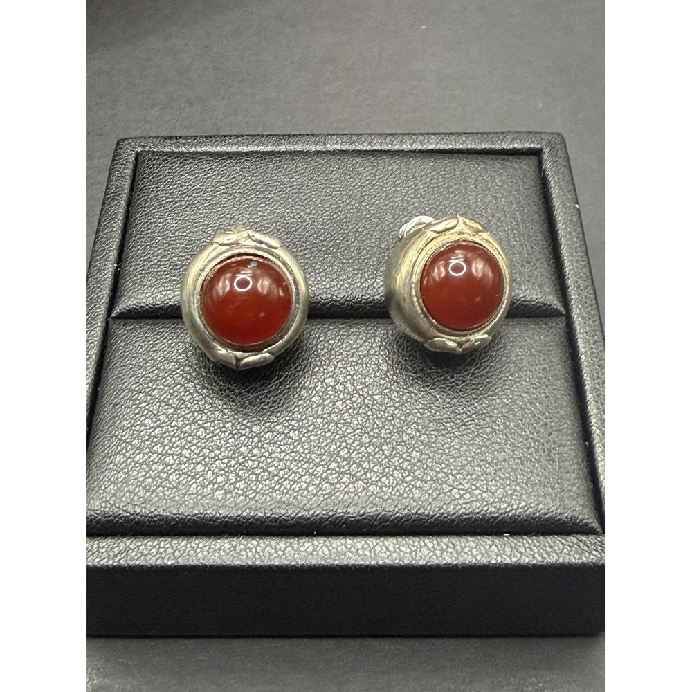 Vintage Sterling Silver Carnelian Cab Earrings 8.8 Grams J26